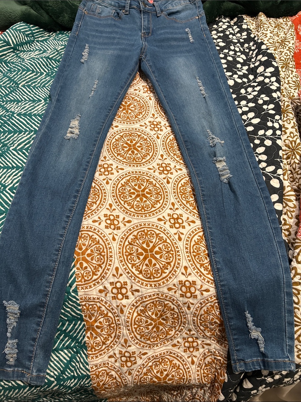 Classic Medium Blue Women's Skinny Distressed Jeans